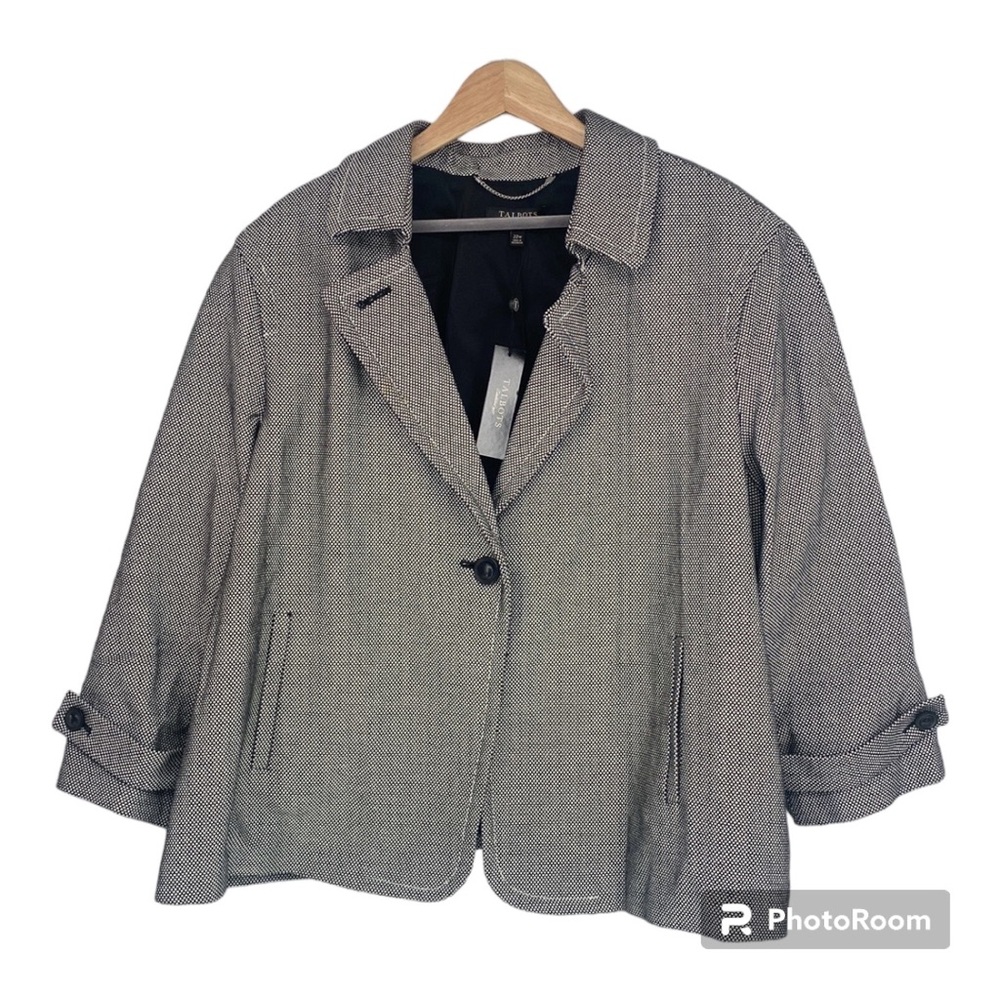 Talbots One Button Textured Black White Jacket Blazer Casual Size 22